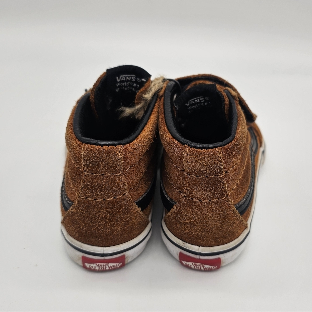 Vans High Top Kids 6c Toddler Brown & Black Suede Sneakers Velcro Skate Retro - Picture 3 of 4